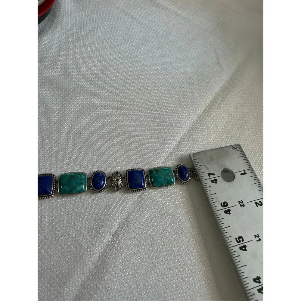 ATI Sterling Silver 925 Lapis Lazuli Turquoise Cabochon Panel Toggle Bracelet